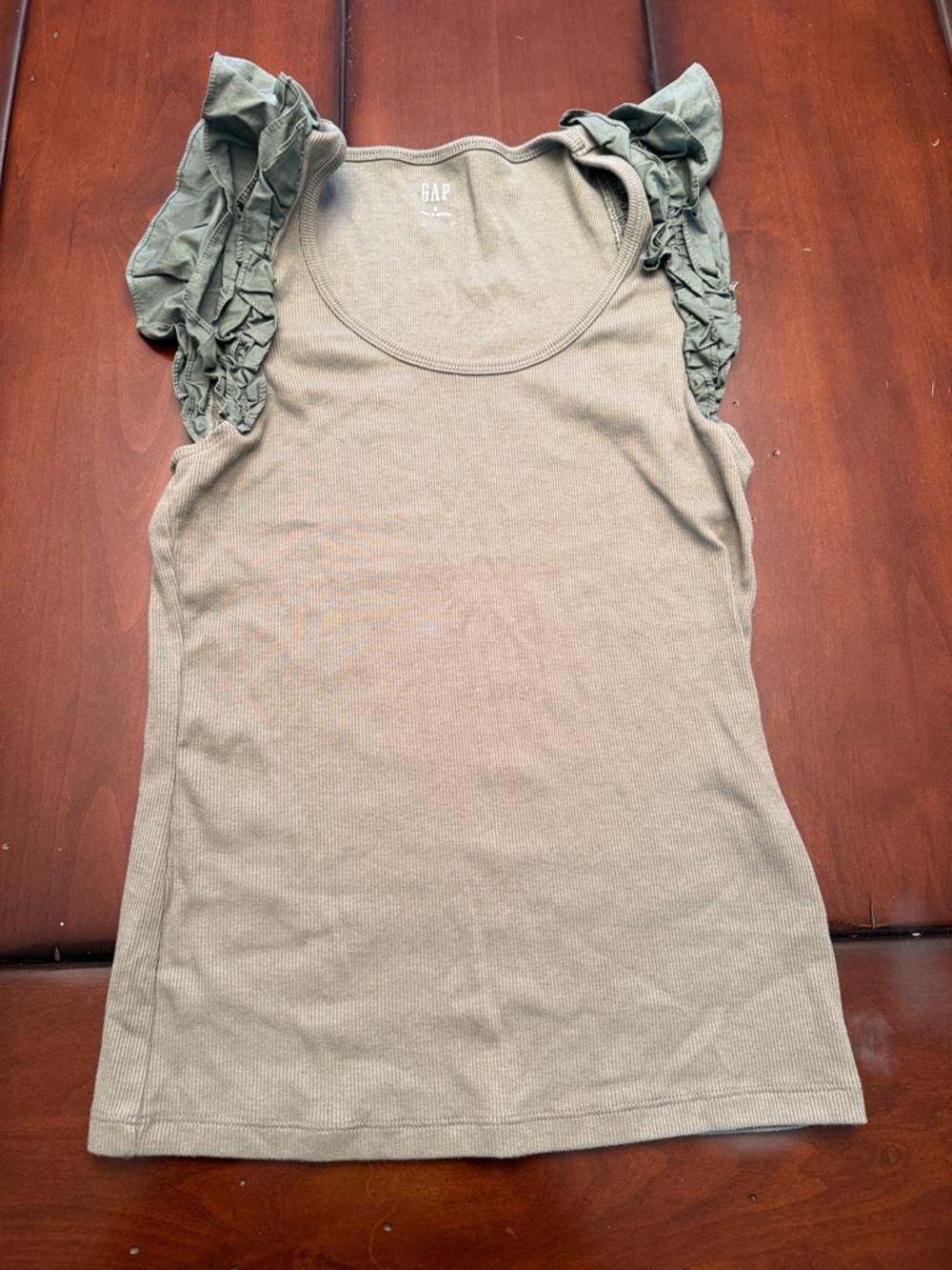 GAP Olive Ruffle Sleeve Tank Top with Gathered Cap Sleeves